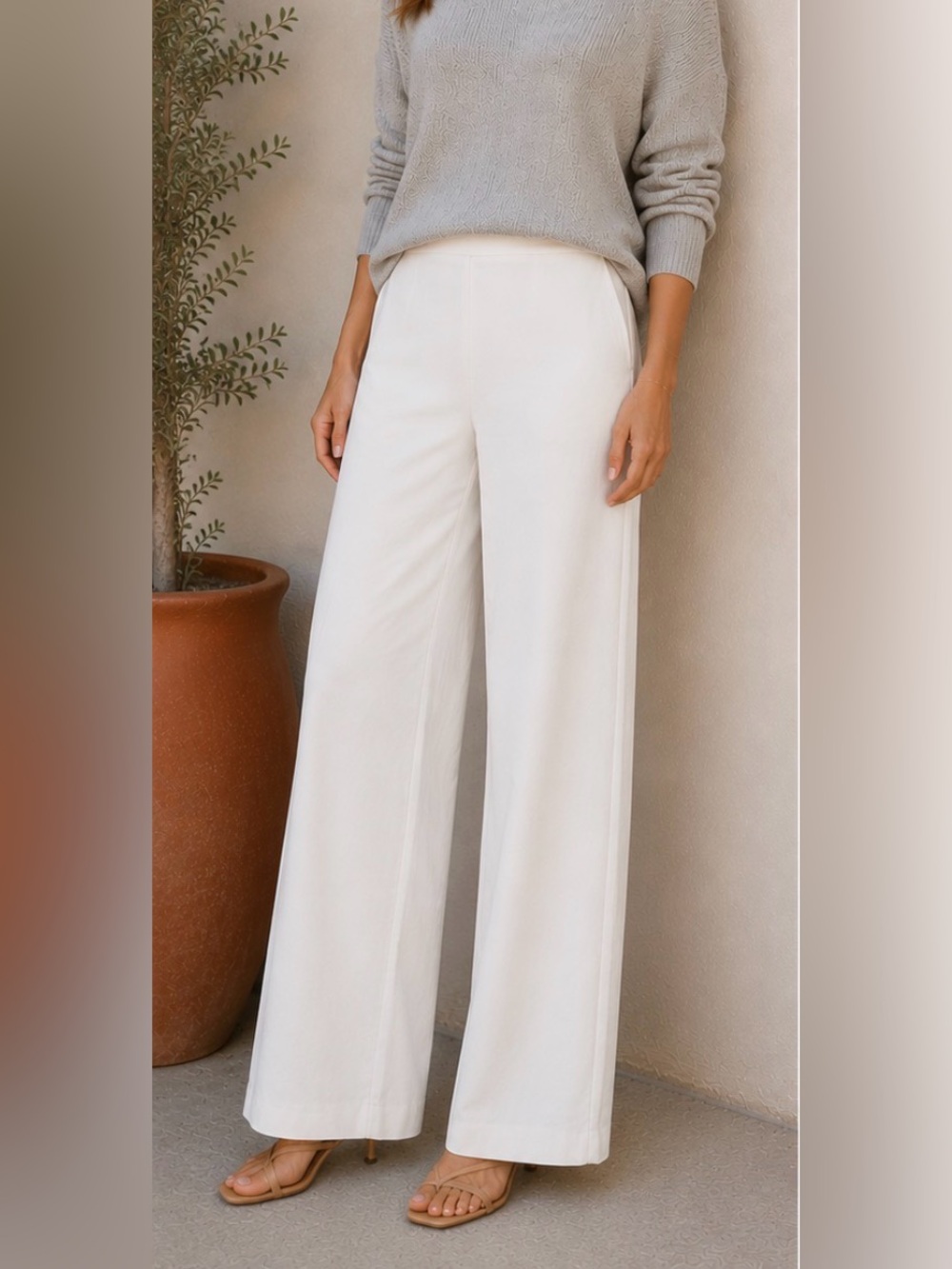 Peter Cohen ivory bone white luxe linen blend Pant S